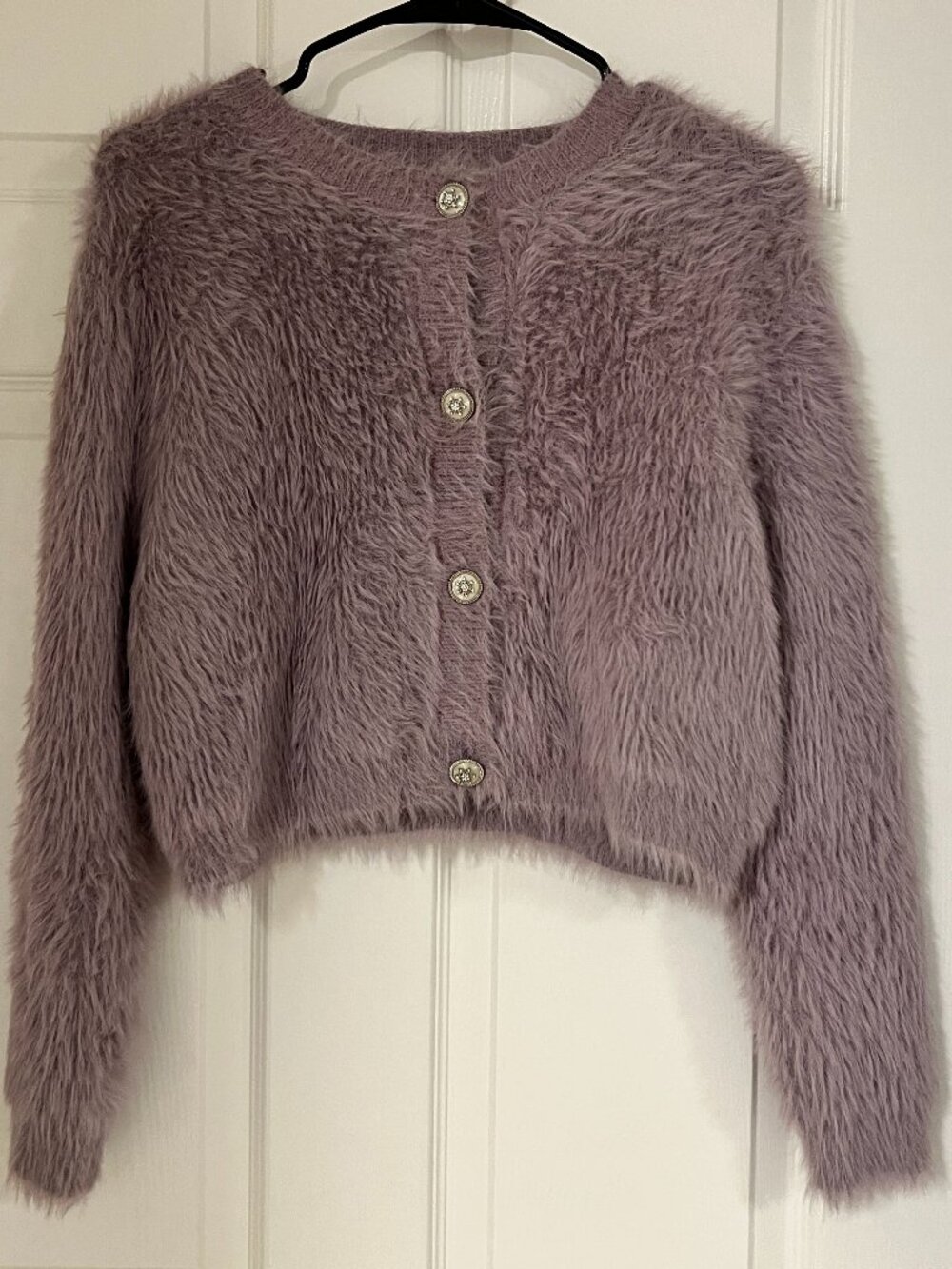 FanTu Lavender Fuzzy Sweater Cardigan, Size S